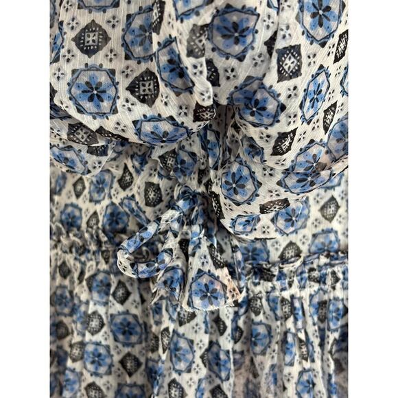 NWT MISA Blouson Dress Balloon Sleeve Tiered Ruffle Skirt Boho Blues - Picture 6 of 11